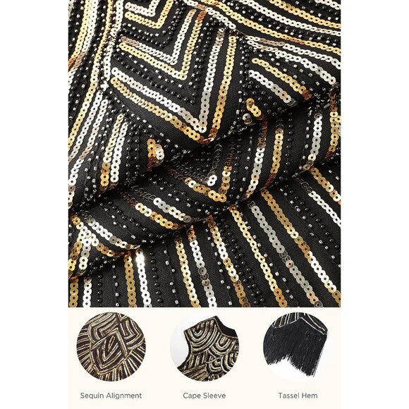 Women's Beaded Fringed Flapper Dress 1920s Gatsby Party Cocktail Evening - Picture 4 of 7